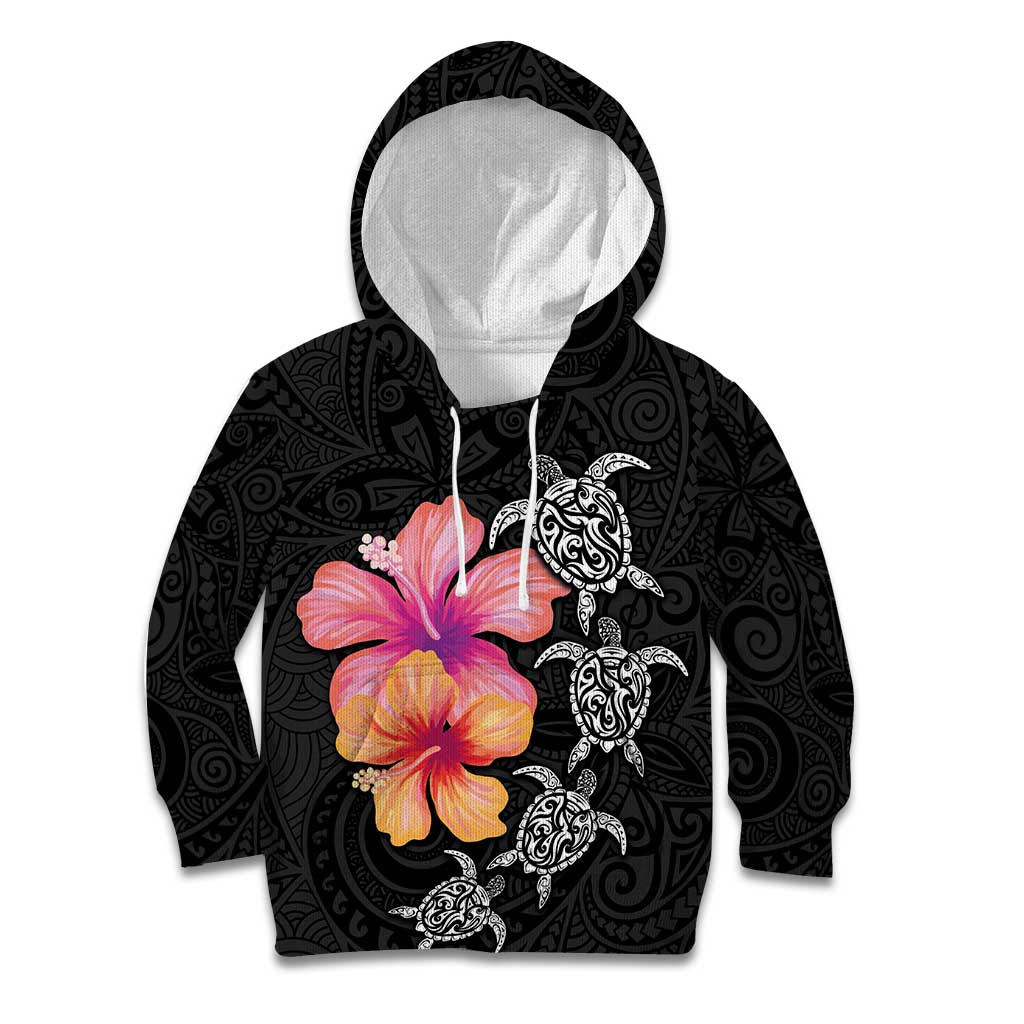 Hawaiian Hibiscus Turtle Tribal Polynesian Pattern Kid Hoodie Black Color LT03 Hoodie Black - Polynesian Pride