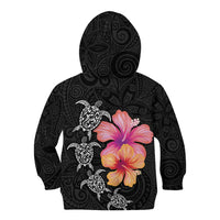 Hawaiian Hibiscus Turtle Tribal Polynesian Pattern Kid Hoodie Black Color LT03 - Polynesian Pride