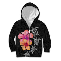 Hawaiian Hibiscus Turtle Tribal Polynesian Pattern Kid Hoodie Black Color LT03 Zip Hoodie Black - Polynesian Pride