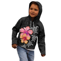 Hawaiian Hibiscus Turtle Tribal Polynesian Pattern Kid Hoodie Black Color LT03 - Polynesian Pride