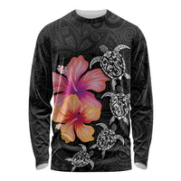 Hawaiian Hibiscus Turtle Tribal Polynesian Pattern Long Sleeve Shirt Black Color LT03 Unisex Black - Polynesian Pride
