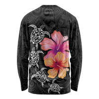 Hawaiian Hibiscus Turtle Tribal Polynesian Pattern Long Sleeve Shirt Black Color LT03 - Polynesian Pride