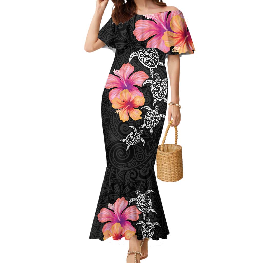Hawaiian Hibiscus Turtle Tribal Polynesian Pattern Mermaid Dress Black Color LT03 Women Black - Polynesian Pride