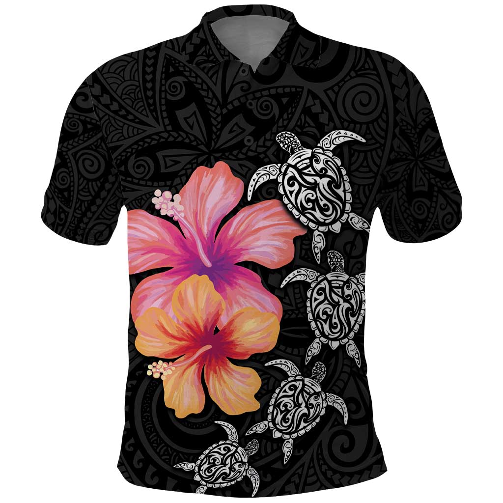 Hawaiian Hibiscus Turtle Tribal Polynesian Pattern Polo Shirt Black Color LT03 Black - Polynesian Pride