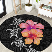 Hawaiian Hibiscus Turtle Tribal Polynesian Pattern Round Carpet Black Color LT03 Black - Polynesian Pride