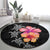 Hawaiian Hibiscus Turtle Tribal Polynesian Pattern Round Carpet Black Color