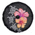 Hawaiian Hibiscus Turtle Tribal Polynesian Pattern Spare Tire Cover Black Color