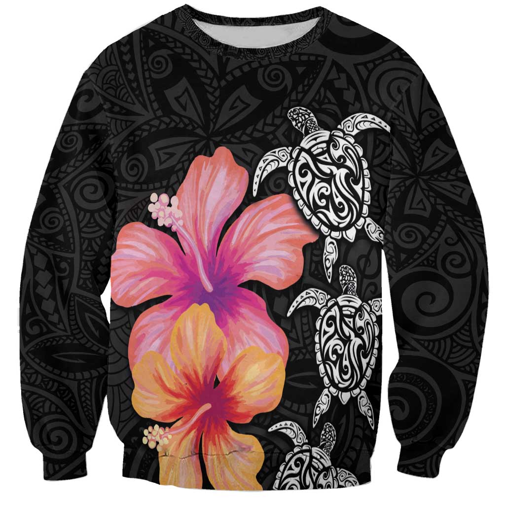 Hawaiian Hibiscus Turtle Tribal Polynesian Pattern Sweatshirt Black Color LT03 Unisex Black - Polynesian Pride