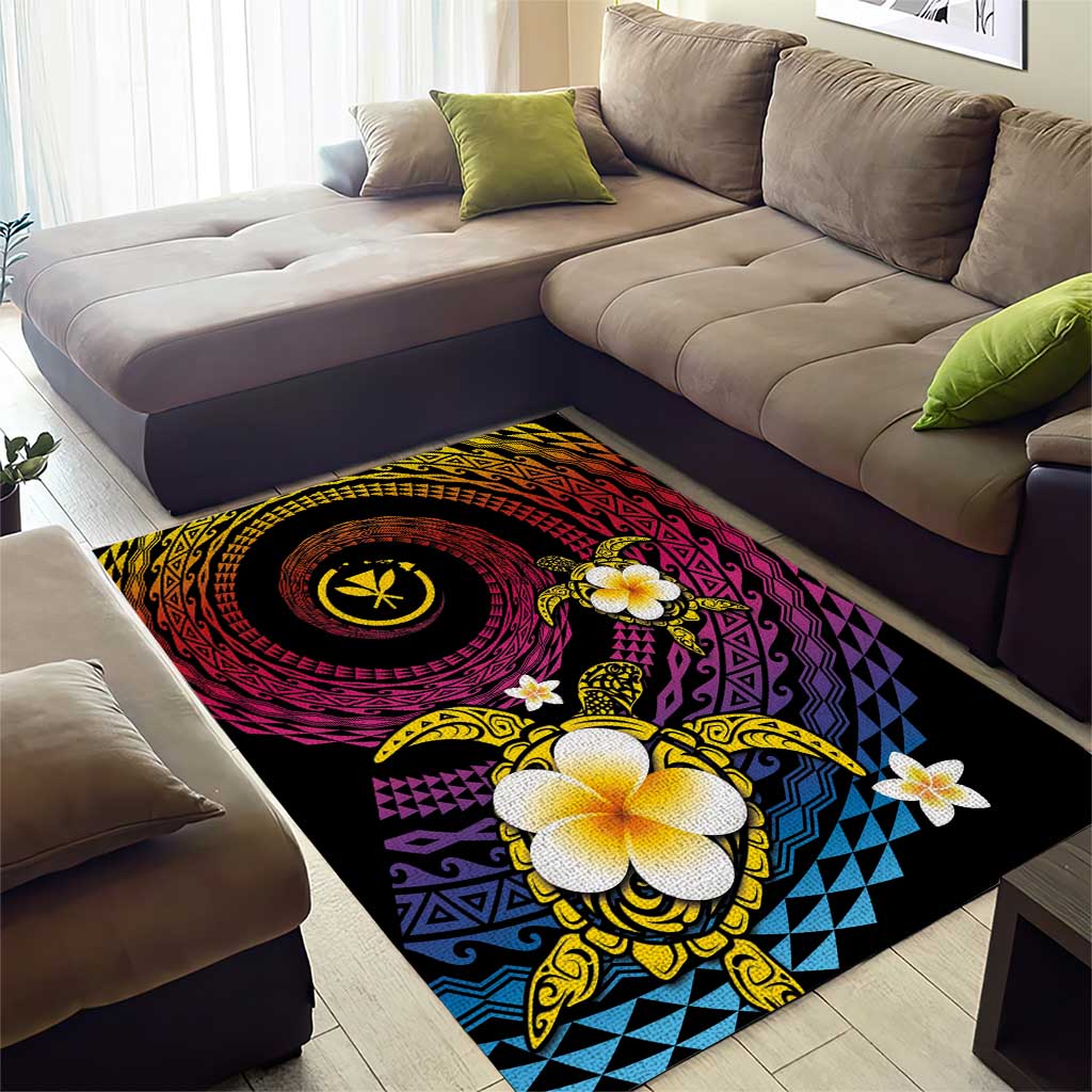 Hawaiian Plumeria Turtle Tribal Spiral Polynesian Tattoo Area Rug Fanciful Color LT03 - Polynesian Pride