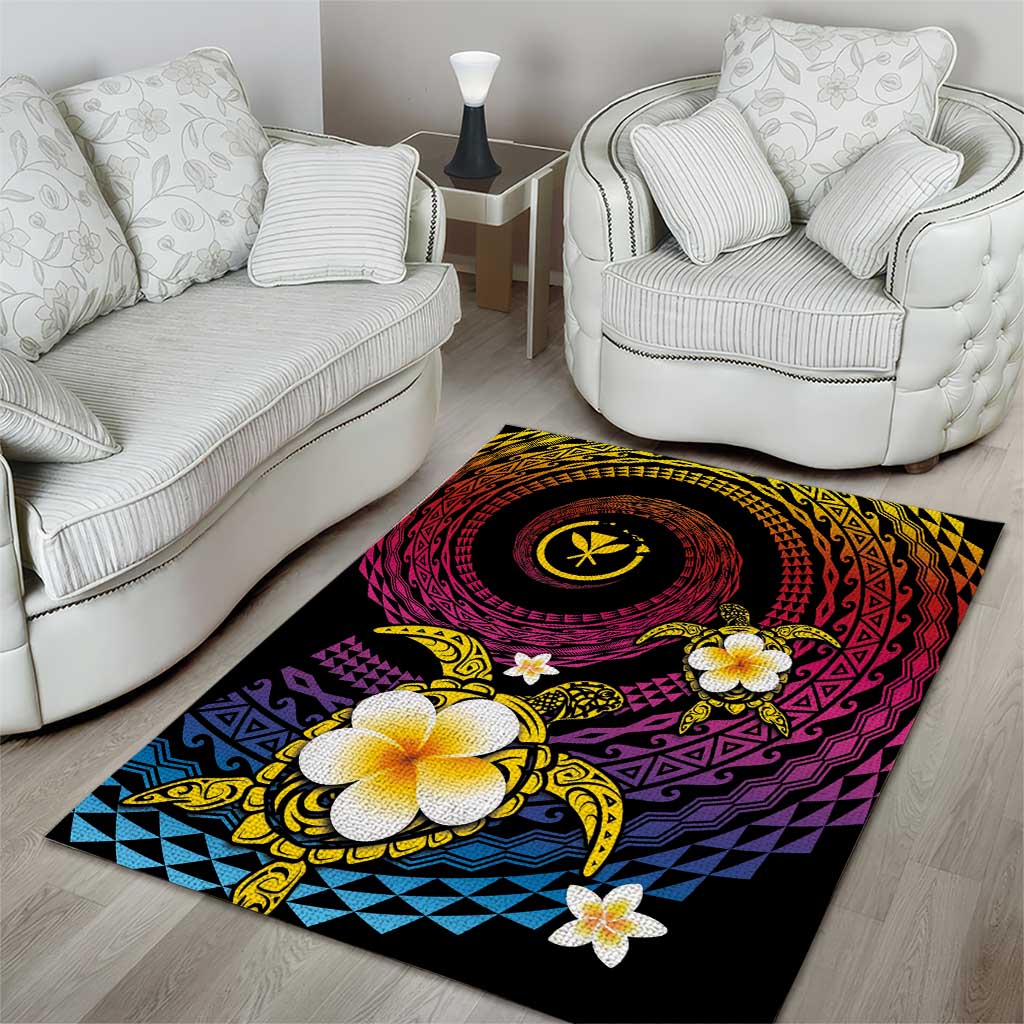 Hawaiian Plumeria Turtle Tribal Spiral Polynesian Tattoo Area Rug Fanciful Color LT03 - Polynesian Pride