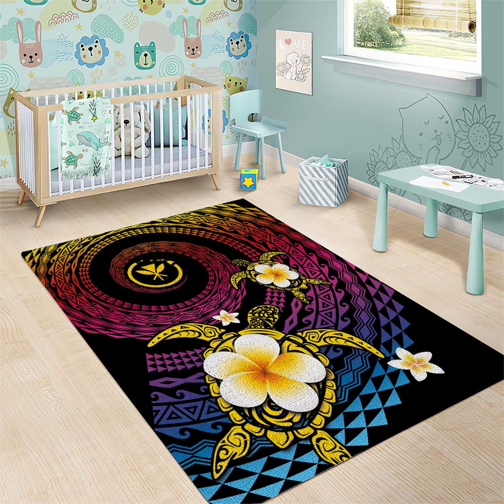 Hawaiian Plumeria Turtle Tribal Spiral Polynesian Tattoo Area Rug Fanciful Color LT03 - Polynesian Pride