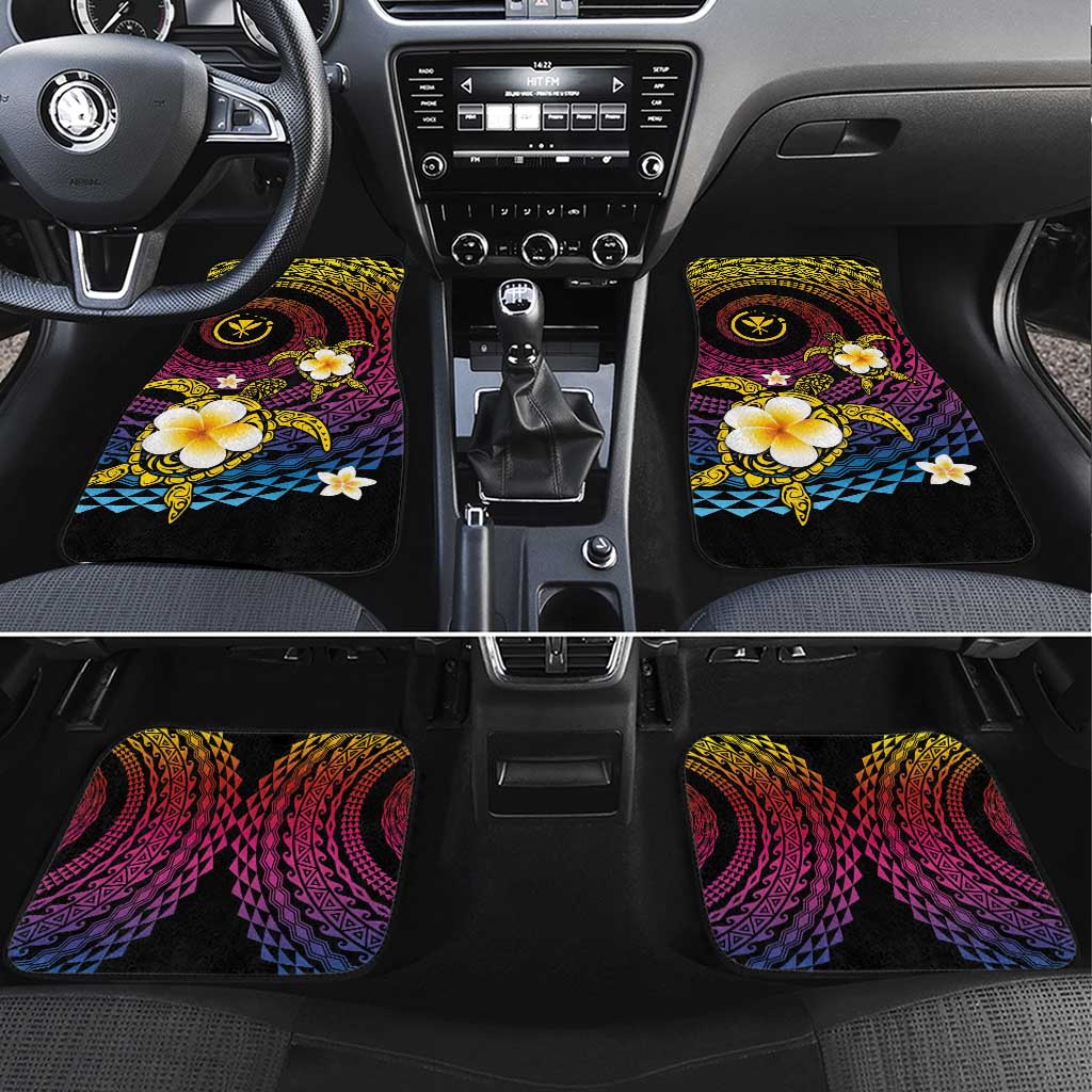 Hawaiian Plumeria Turtle Tribal Spiral Polynesian Tattoo Car Mats Fanciful Color LT03 Set 4pcs Gradient - Polynesian Pride