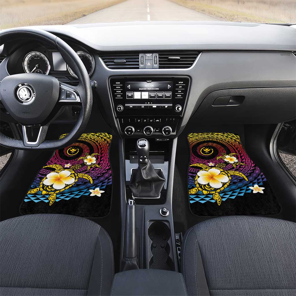 Hawaiian Plumeria Turtle Tribal Spiral Polynesian Tattoo Car Mats Fanciful Color LT03 Set 2pcs - Front Gradient - Polynesian Pride