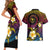 Hawaiian Plumeria Turtle Tribal Spiral Polynesian Tattoo Couples Matching Short Sleeve Bodycon Dress and Hawaiian Shirt Fanciful Color