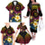 Hawaiian Plumeria Turtle Tribal Spiral Polynesian Tattoo Family Matching Off The Shoulder Long Sleeve Dress and Hawaiian Shirt Fanciful Color