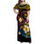 Hawaiian Plumeria Turtle Tribal Spiral Polynesian Tattoo Family Matching Off Shoulder Maxi Dress and Hawaiian Shirt Fanciful Color