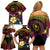 Hawaiian Plumeria Turtle Tribal Spiral Polynesian Tattoo Family Matching Off Shoulder Short Dress and Hawaiian Shirt Fanciful Color