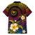 Hawaiian Plumeria Turtle Tribal Spiral Polynesian Tattoo Family Matching Short Sleeve Bodycon Dress and Hawaiian Shirt Fanciful Color