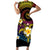 Hawaiian Plumeria Turtle Tribal Spiral Polynesian Tattoo Family Matching Short Sleeve Bodycon Dress and Hawaiian Shirt Fanciful Color