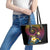 Hawaiian Plumeria Turtle Tribal Spiral Polynesian Tattoo Leather Tote Bag Fanciful Color