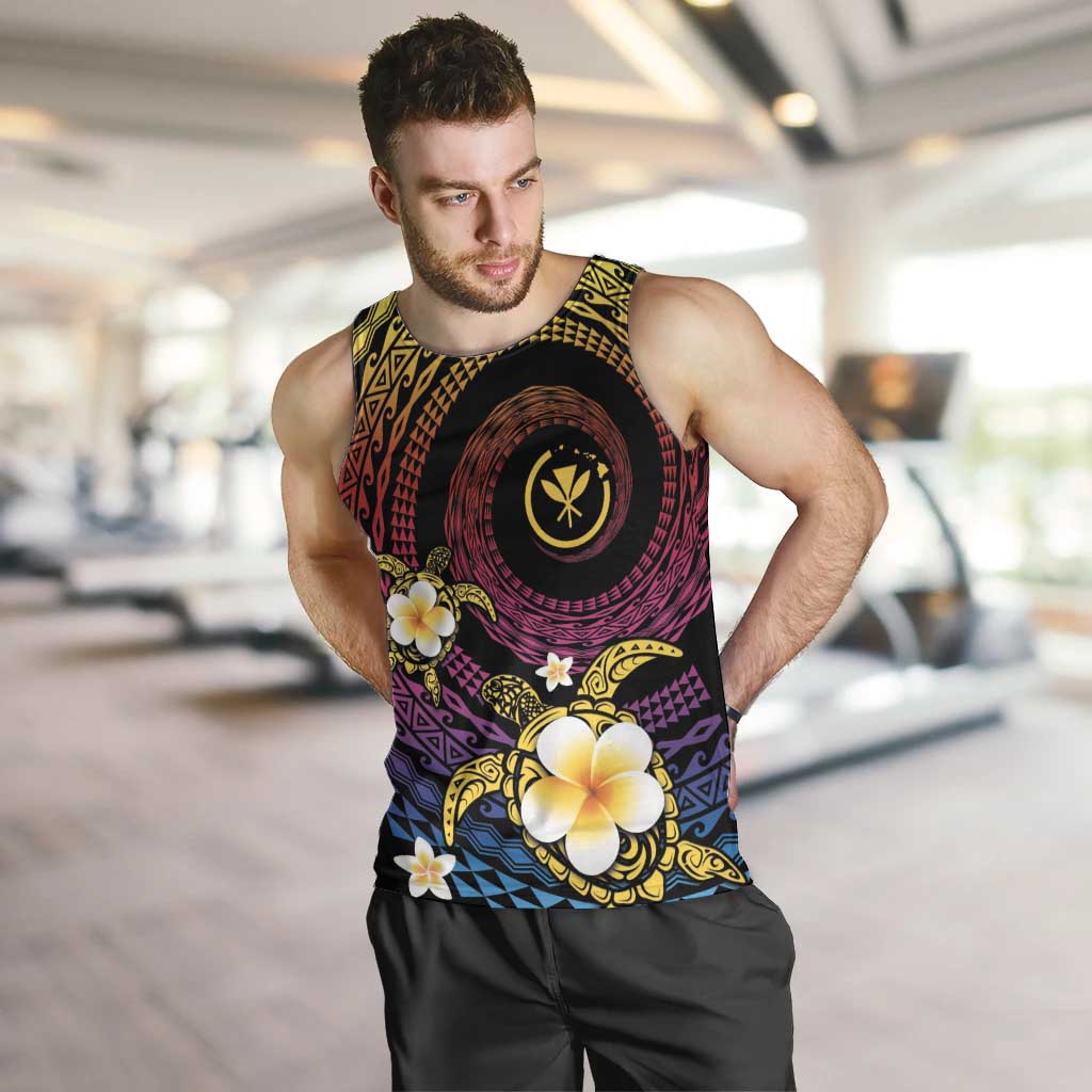 Hawaiian Plumeria Turtle Tribal Spiral Polynesian Tattoo Men Tank Top Fanciful Color LT03 Gradient - Polynesian Pride