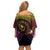 Hawaiian Plumeria Turtle Tribal Spiral Polynesian Tattoo Off Shoulder Short Dress Fanciful Color