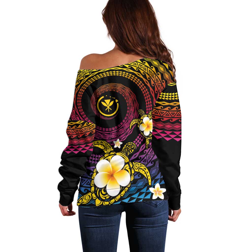 Hawaiian Plumeria Turtle Tribal Spiral Polynesian Tattoo Off Shoulder Sweater Fanciful Color LT03 - Polynesian Pride