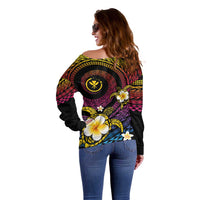Hawaiian Plumeria Turtle Tribal Spiral Polynesian Tattoo Off Shoulder Sweater Fanciful Color LT03 - Polynesian Pride