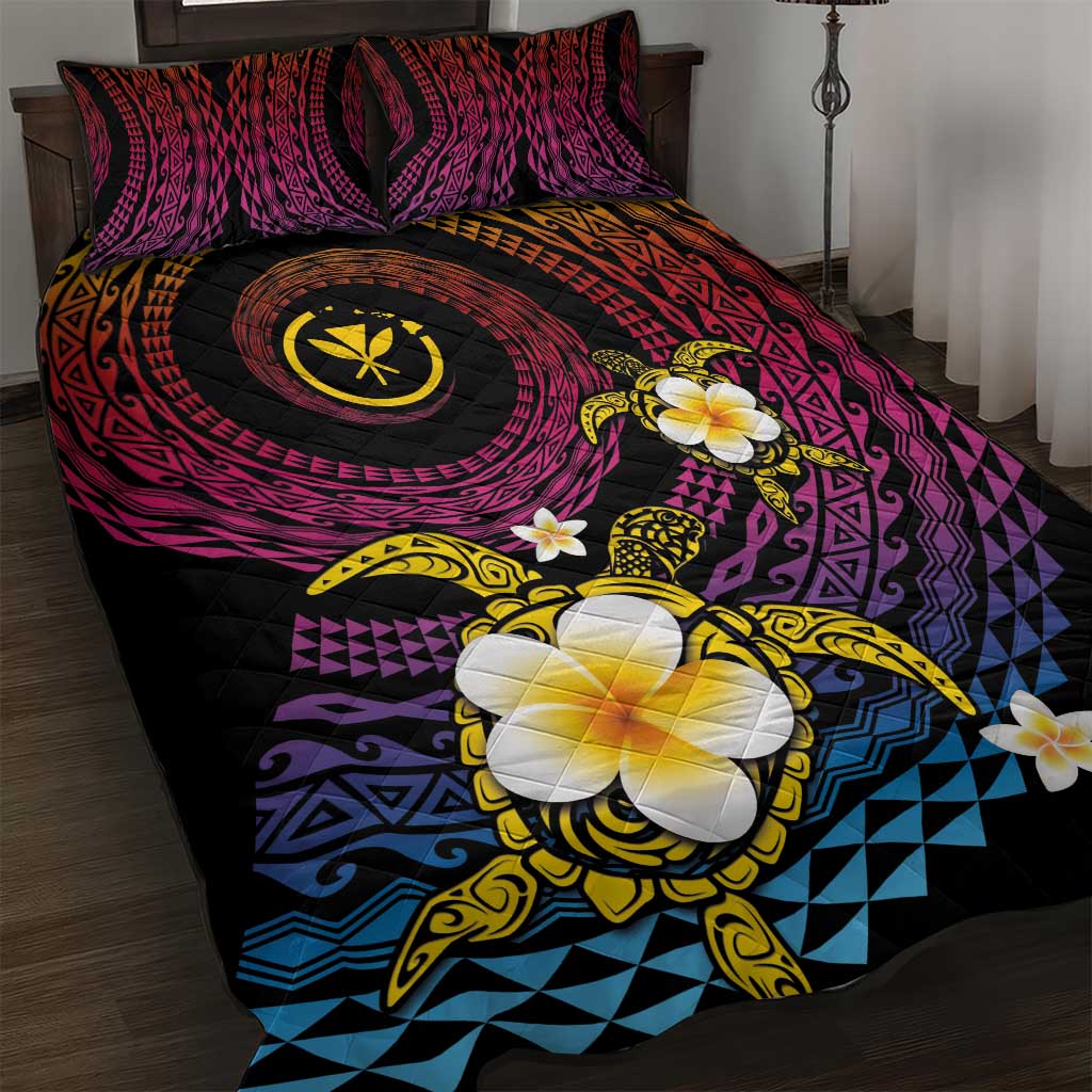 Hawaiian Plumeria Turtle Tribal Spiral Polynesian Tattoo Quilt Bed Set Fanciful Color LT03 Gradient - Polynesian Pride