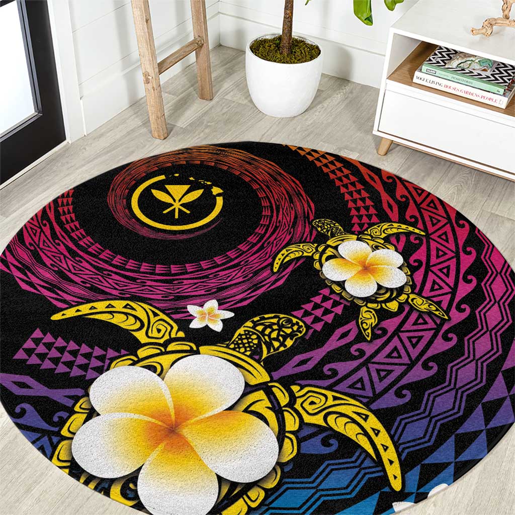 Hawaiian Plumeria Turtle Tribal Spiral Polynesian Tattoo Round Carpet Fanciful Color LT03 Gradient - Polynesian Pride