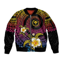 Hawaiian Plumeria Turtle Tribal Spiral Polynesian Tattoo Sleeve Zip Bomber Jacket Fanciful Color LT03 Unisex Gradient - Polynesian Pride