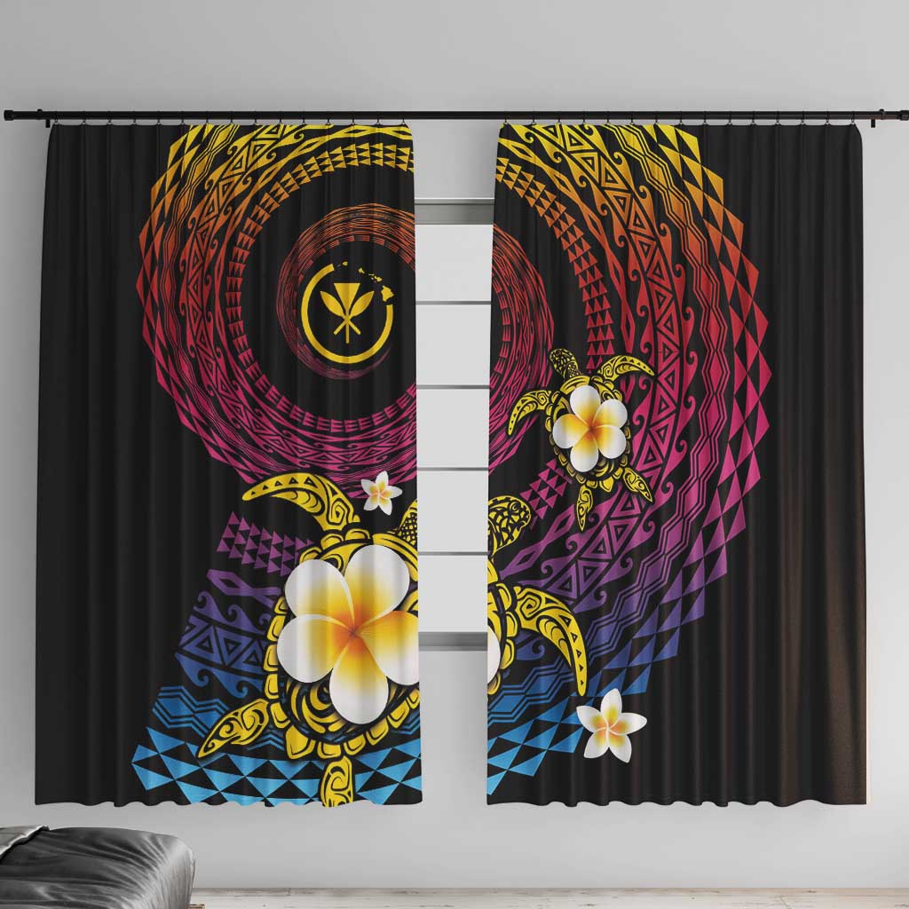 Hawaiian Plumeria Turtle Tribal Spiral Polynesian Tattoo Window Curtain Fanciful Color LT03 With Hooks Gradient - Polynesian Pride