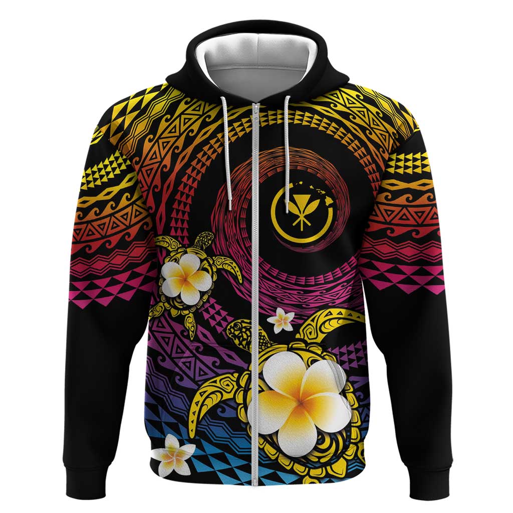 Hawaiian Plumeria Turtle Tribal Spiral Polynesian Tattoo Zip Hoodie Fanciful Color LT03 Zip Hoodie Gradient - Polynesian Pride