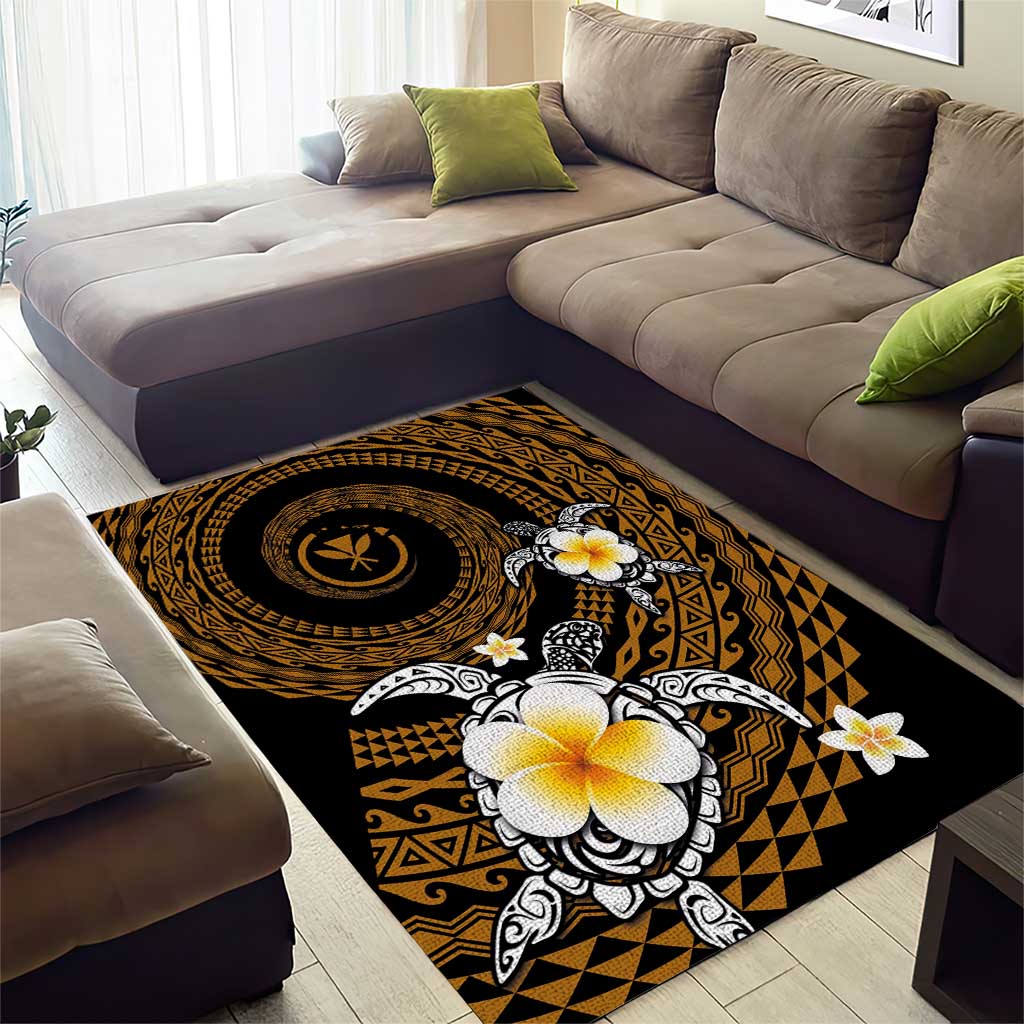 Hawaiian Plumeria Turtle Tribal Spiral Polynesian Tattoo Area Rug Gold Color LT03 - Polynesian Pride