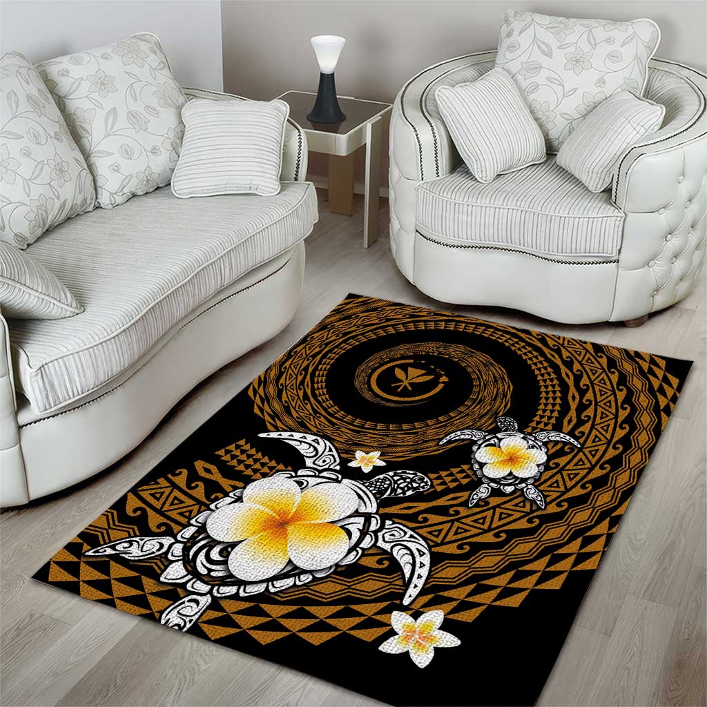 Hawaiian Plumeria Turtle Tribal Spiral Polynesian Tattoo Area Rug Gold Color LT03 - Polynesian Pride