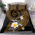 Hawaiian Plumeria Turtle Tribal Spiral Polynesian Tattoo Bedding Set Gold Color