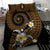 Hawaiian Plumeria Turtle Tribal Spiral Polynesian Tattoo Bedding Set Gold Color