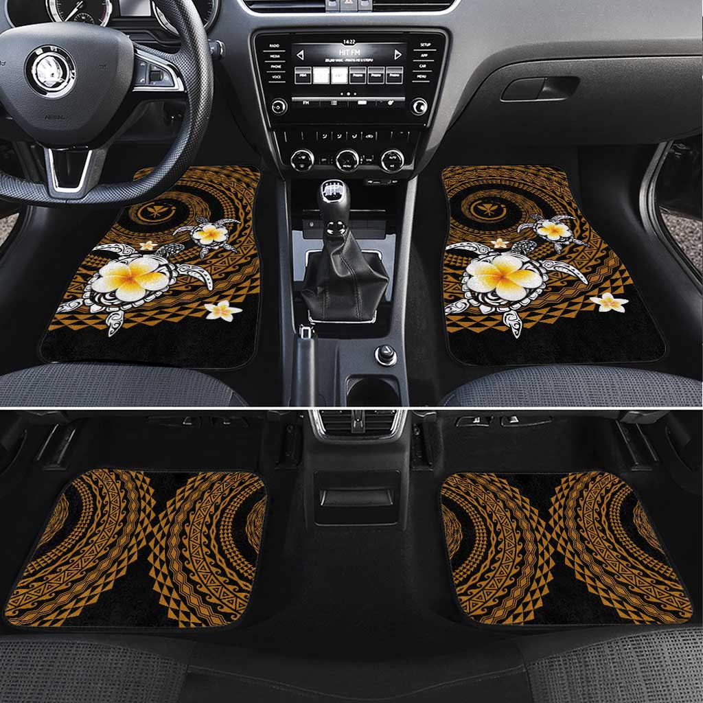 Hawaiian Plumeria Turtle Tribal Spiral Polynesian Tattoo Car Mats Gold Color LT03 Set 4pcs Gold - Polynesian Pride