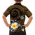 Hawaiian Plumeria Turtle Tribal Spiral Polynesian Tattoo Family Matching Long Sleeve Bodycon Dress and Hawaiian Shirt Gold Color