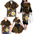 Hawaiian Plumeria Turtle Tribal Spiral Polynesian Tattoo Family Matching Off The Shoulder Long Sleeve Dress and Hawaiian Shirt Gold Color