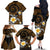 Hawaiian Plumeria Turtle Tribal Spiral Polynesian Tattoo Family Matching Off The Shoulder Long Sleeve Dress and Hawaiian Shirt Gold Color