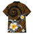 Hawaiian Plumeria Turtle Tribal Spiral Polynesian Tattoo Family Matching Off The Shoulder Long Sleeve Dress and Hawaiian Shirt Gold Color