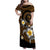 Hawaiian Plumeria Turtle Tribal Spiral Polynesian Tattoo Family Matching Off Shoulder Maxi Dress and Hawaiian Shirt Gold Color