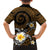 Hawaiian Plumeria Turtle Tribal Spiral Polynesian Tattoo Family Matching Off Shoulder Short Dress and Hawaiian Shirt Gold Color