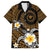 Hawaiian Plumeria Turtle Tribal Spiral Polynesian Tattoo Family Matching Puletasi and Hawaiian Shirt Gold Color