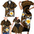 Hawaiian Plumeria Turtle Tribal Spiral Polynesian Tattoo Family Matching Short Sleeve Bodycon Dress and Hawaiian Shirt Gold Color