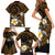 Hawaiian Plumeria Turtle Tribal Spiral Polynesian Tattoo Family Matching Short Sleeve Bodycon Dress and Hawaiian Shirt Gold Color