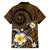 Hawaiian Plumeria Turtle Tribal Spiral Polynesian Tattoo Family Matching Short Sleeve Bodycon Dress and Hawaiian Shirt Gold Color