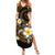 Hawaiian Plumeria Turtle Tribal Spiral Polynesian Tattoo Family Matching Summer Maxi Dress and Hawaiian Shirt Gold Color