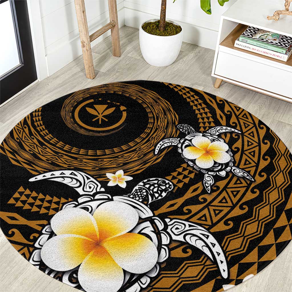 Hawaiian Plumeria Turtle Tribal Spiral Polynesian Tattoo Round Carpet Gold Color LT03 Gold - Polynesian Pride